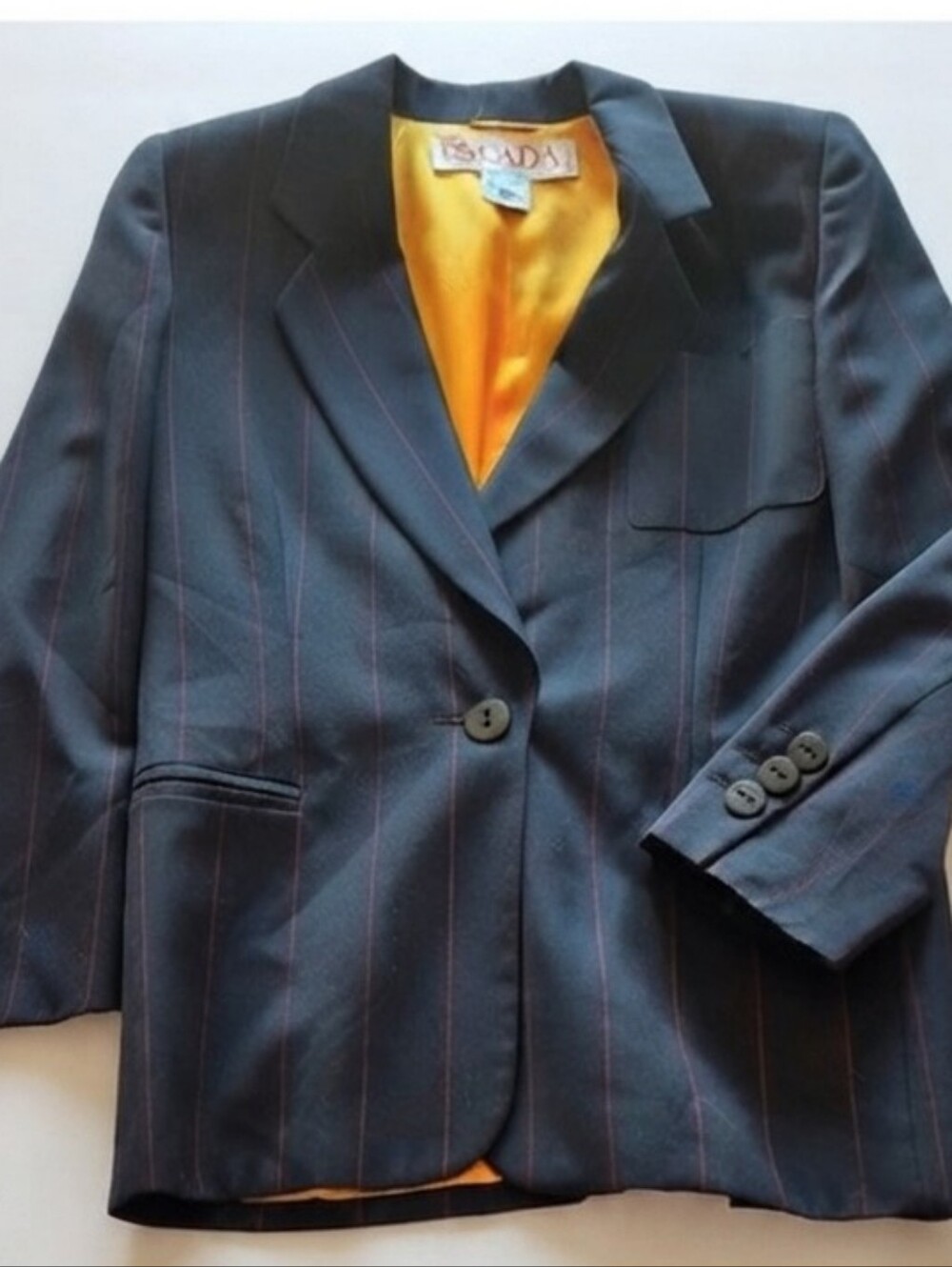Escada Vintage Oversized Navy Blazer with Subtle Stripes Sz 8